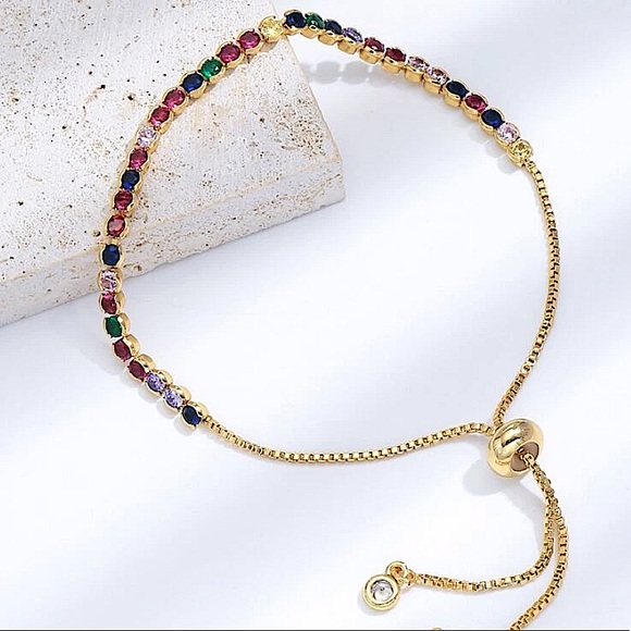 Gold Multicolor Gemstone Bracelet - Picture 3 of 5